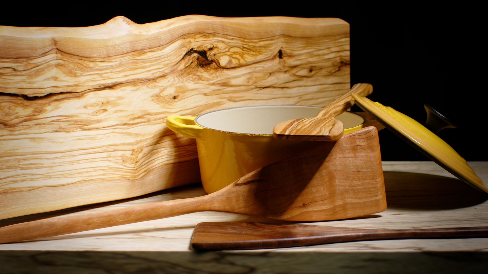 Custom spoons, serving boards, bowls, and other kitchenware