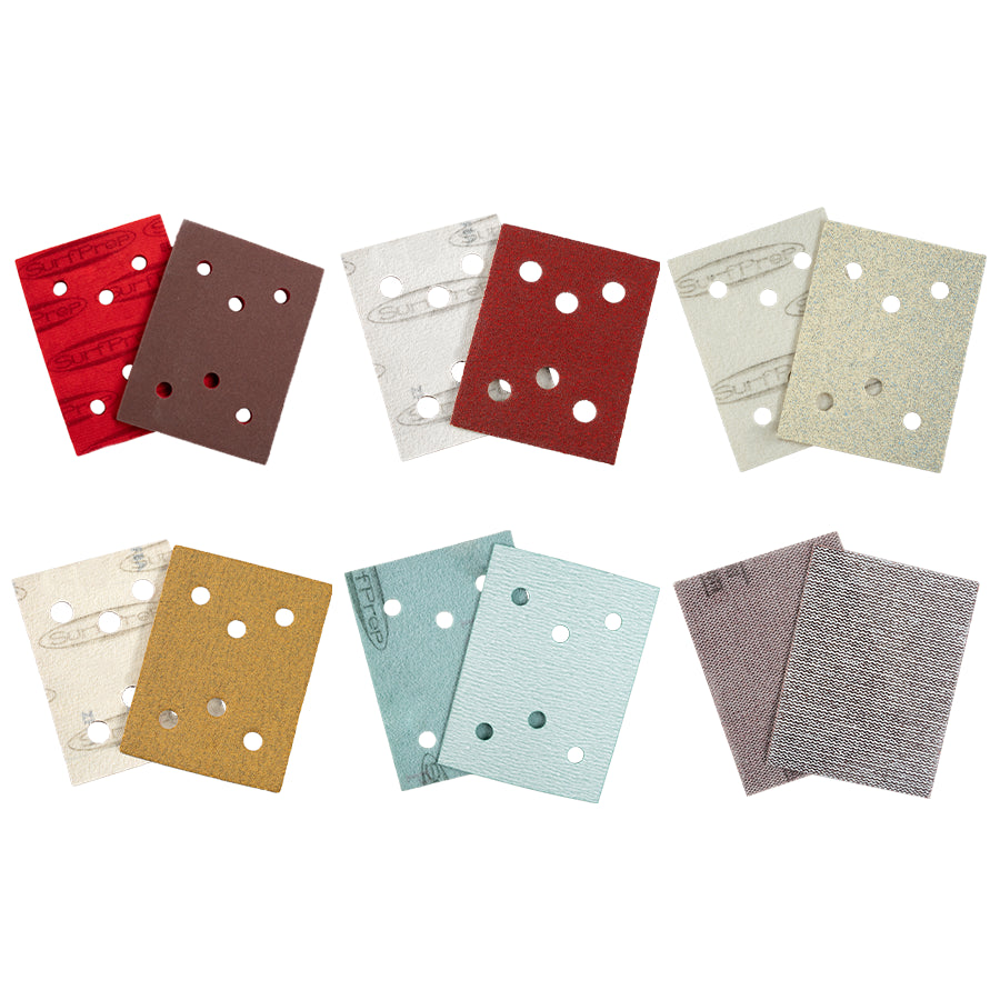 SPVPCP3X4.6 3" x 4" | White Lightning | Variety Pack | SPPS3X4 | SPIP3X4 | 80, 100, 120, 150, 180, 220 & 320 | 6 Holes | 5 of each grit 3" x 4" Paper Variety Packs SurfPrep 686654488700